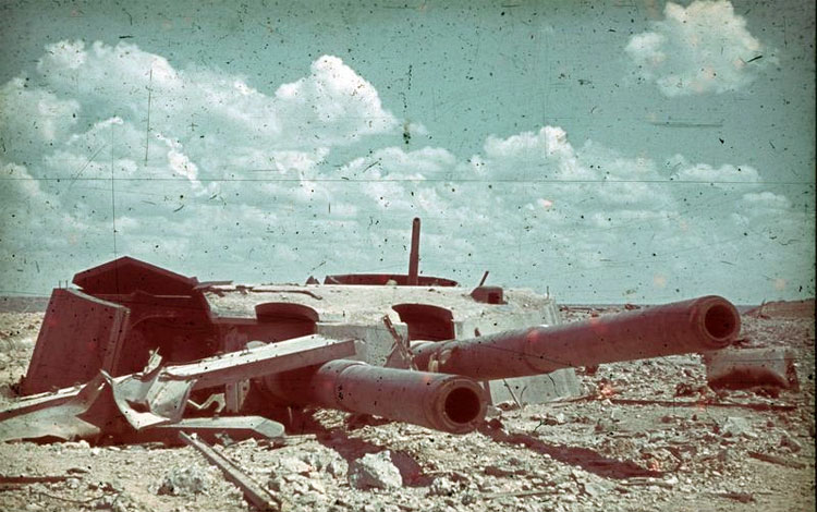 Turret # 2 after sthe storm, July 1942. Photo by Horst Grund