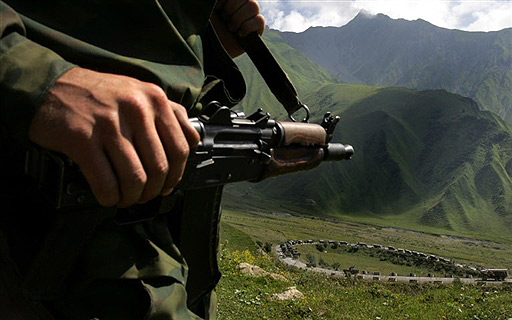 Units of the Russian 58th army move along the mountain road