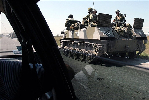 Russian armoured vehicle on a way to South Ossetia