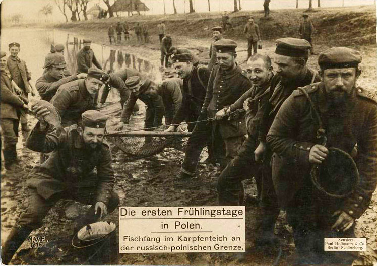 First spring days in Poland: Fishing in the carp pond on the Russian-Polish border 